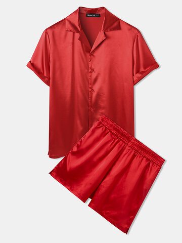 Faux Silk Revere Collar Pajamas