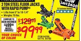 3 ton Steel Professional Floor Jack with Rapid Pump® - Orange 