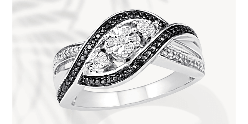 Black & White Diamond Ring Sterling Silver