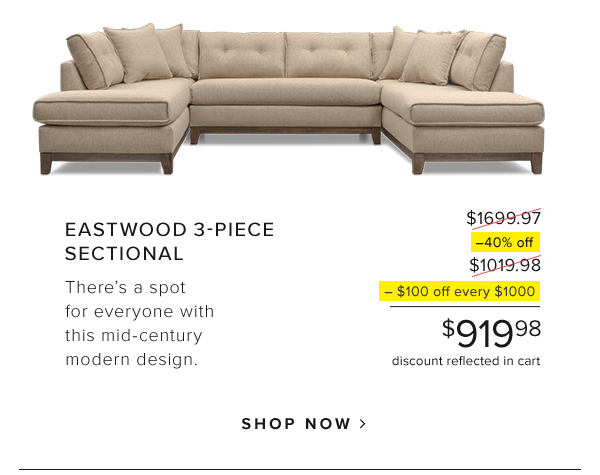 Eastwood 3-Piece Sectional. There's a spot for everyone with this mid-century modern design. Shop Now.