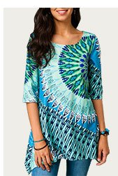Printed Half Sleeve Asymmetric Hem Blouse