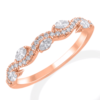 Marquise & Round-Cut Diamond Anniversary Ring 1/3 ct tw 10K Rose Gold