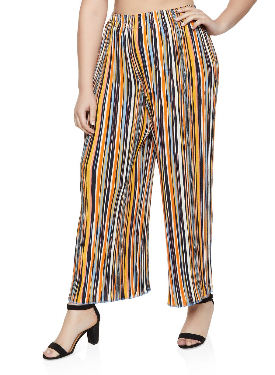 Plus Size Striped Crinkled Palazzo Pants