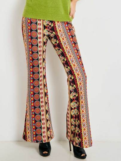 Geometric Print Bellbottom Women's Casual Pants