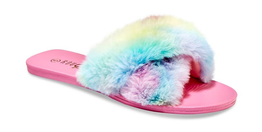 Faux Fur Criss Cross Slide Sandals