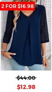 Navy Patchwork Three Quarter Length Sleeve Blouse