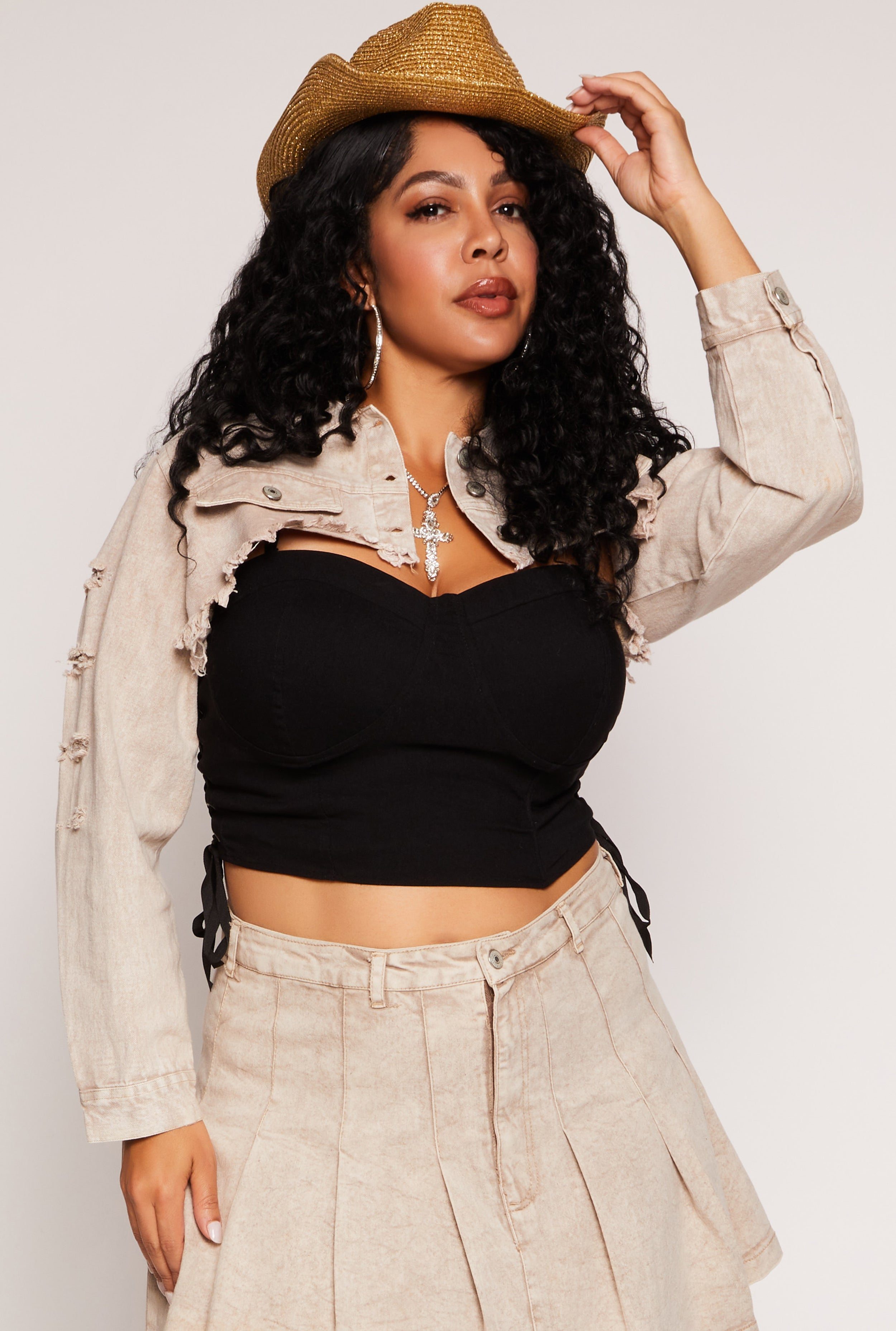 Plus Size Denim Distressed Cropped Jean Jacket