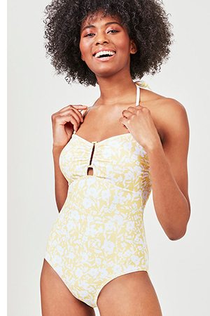 Yellow Floral Bandeau Swimsuit
