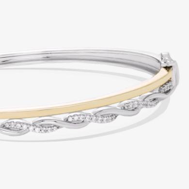 Diamond Two-Row Bangle Bracelet 3/8 ct tw Sterling Silver & 10K Yellow Gold