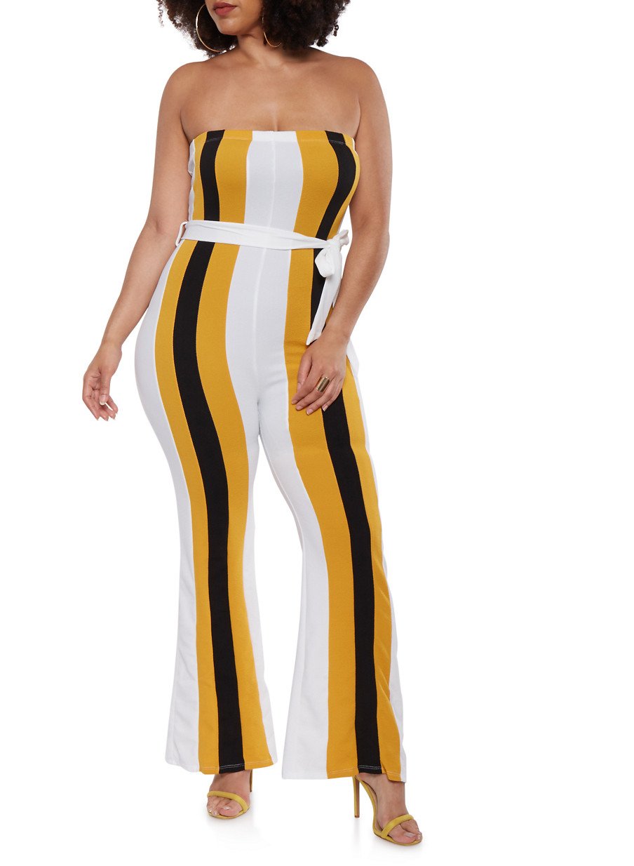 Plus Size Belted Color Block Jumpsuit