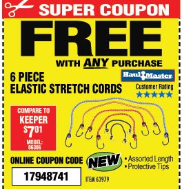 6 Pc Assorted Length Elastic Stretch Cords