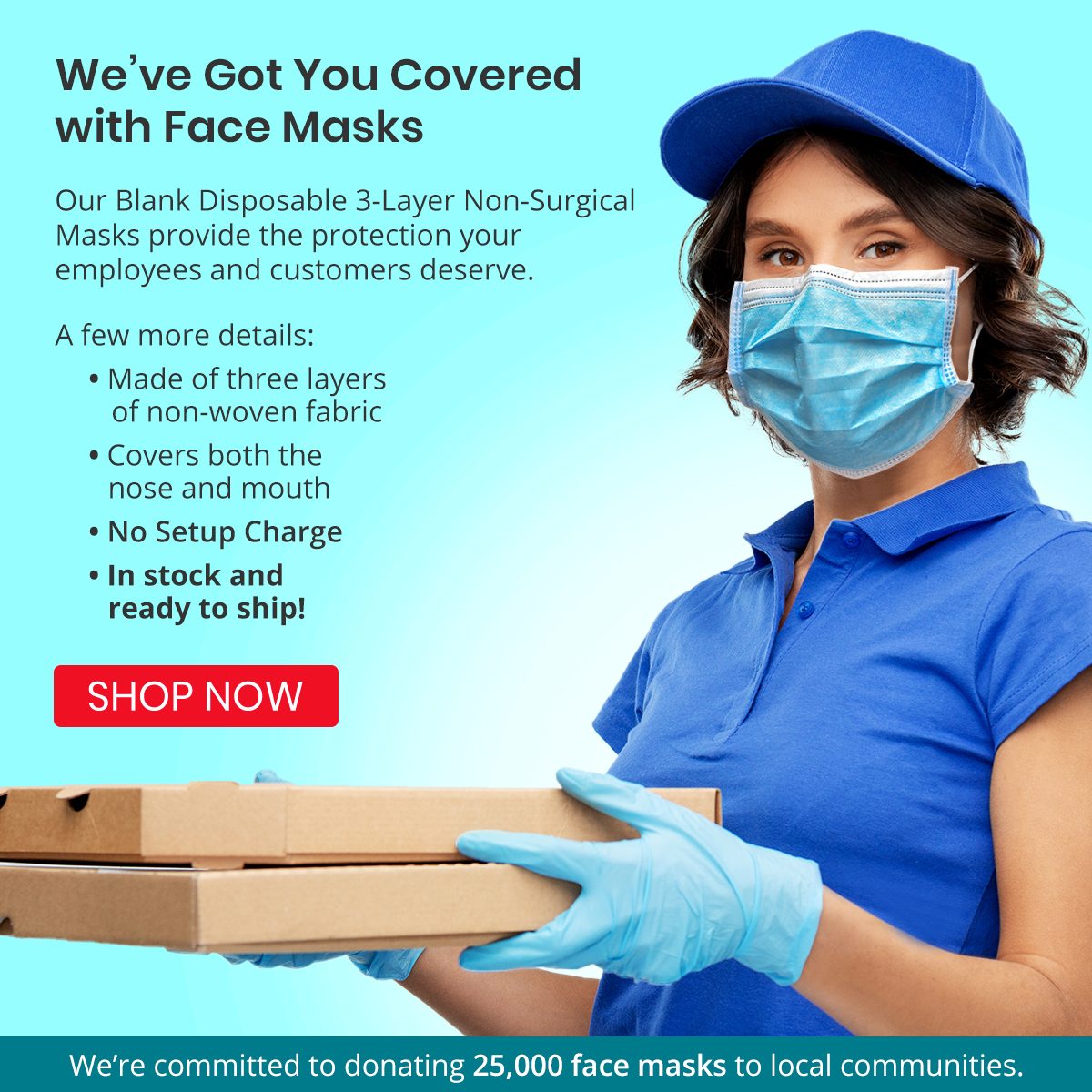 Our Blank Disposable 3-Layer Non-Surgical Masks provide the protection your employees and customers deserve.