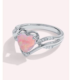 Lab-Created Pink Opal Heart Ring