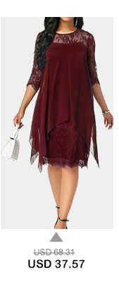 Chiffon Overlay Three Quarter Sleeve Dress