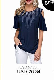 Round Neck Cold Shoulder Navy Blue T Shirt