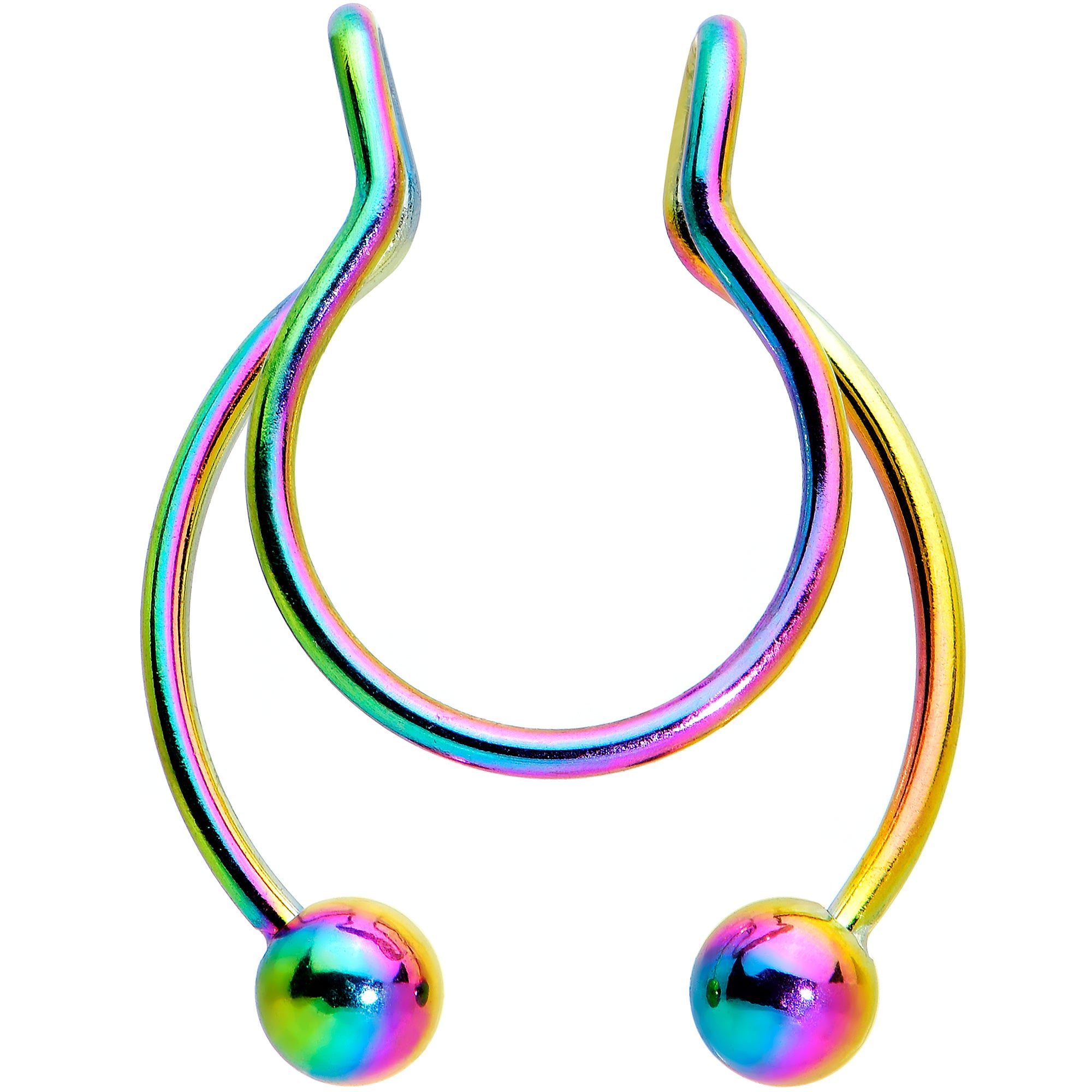 Image of Rainbow Clip On Horseshoe Circular Barbell Nipple Ear Septum Ring