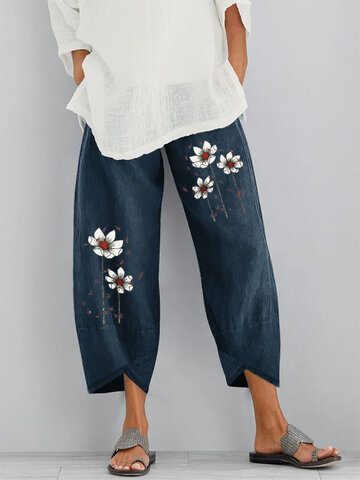 Pockets Flower Print Pants