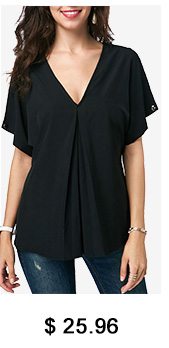 V Neck Slit Sleeve Black Blouse