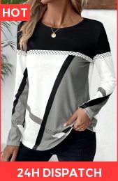 Multi Color Patchwork Geometric Print Long Sleeve T Shirt