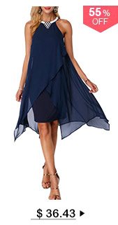 Asymmetric Hem Embellished Neck Chiffon Overlay Dress