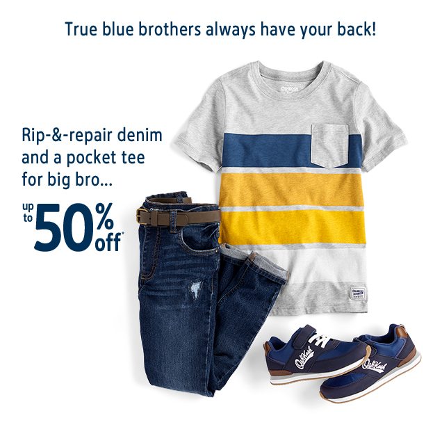 True blue brothers always have your back! | Rip-&-repair denim and pocket tee for big bro… | up to 50% off*