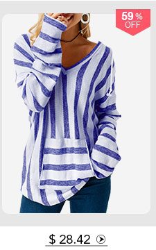 Pocket Long Sleeve Striped Hooded Collar T Shirt