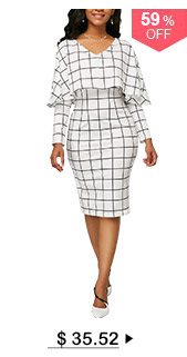 V Neck Grid Print Cape White Sheath Dress