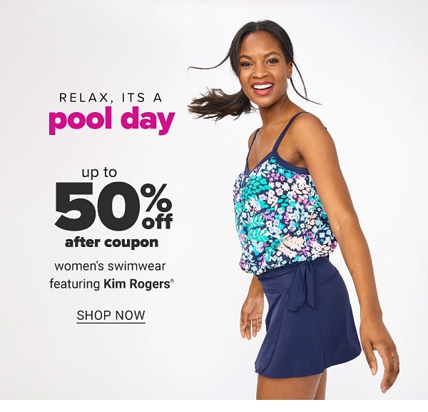 Relax, its a pool day - Up to 50% off after coupon women's swimwear featuring Kim Rogers. Shop Now.