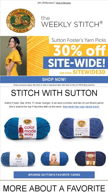 The 5 Favorite Yarns of Sutton Foster! + 30% Off Site-Wide! - Lion ...