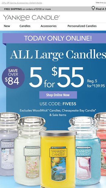 FLASH 5 for 55mdashLARGE CandlesmdashOne Day Only