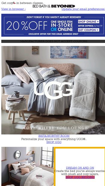 Bed bath and outlet beyond ugg coupon