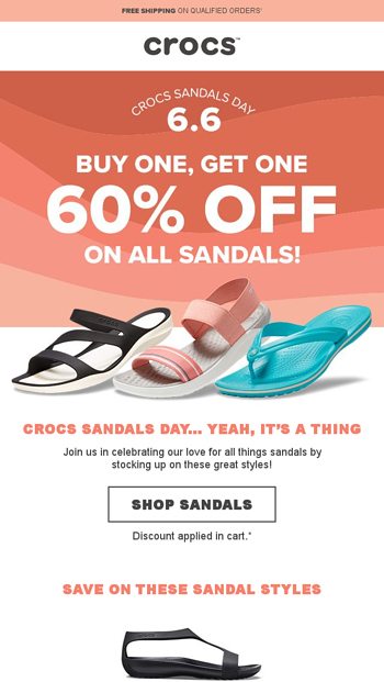 6.6 is Crocs Sandals Day. Buy 1 pair 