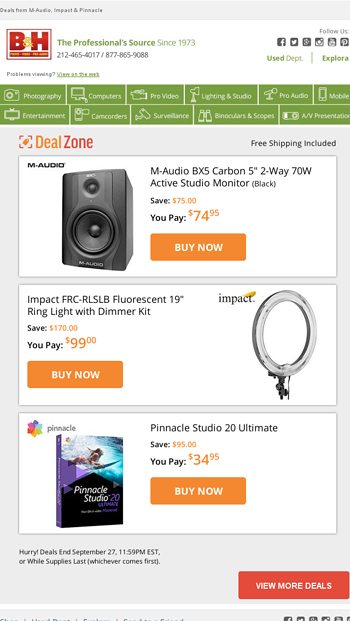 Todays Deals MAudio 5quot 2Way Active Studio Monitor Impact 19quot Ring Light w Dimmer Kit Pinnacle