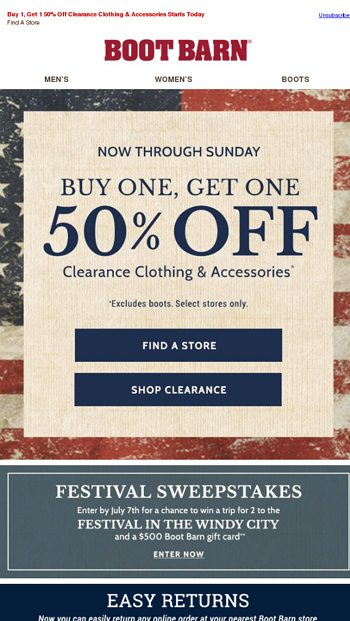 Bogo 50 Off Clearance Starts Now Boot Barn Email Archive