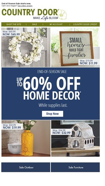 Up To 60 Off Home Decor Country Door Email Archive