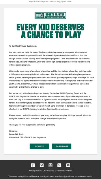 A Letter From Ed Stack Chairman And Ceo Dicks Sporting Goods Email