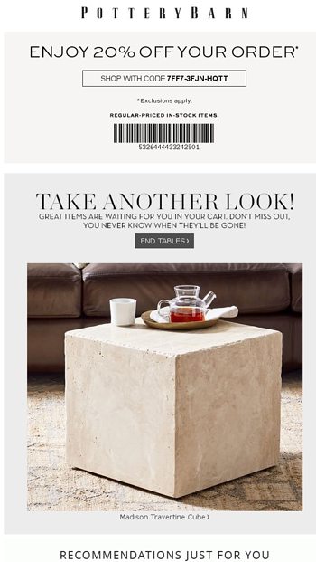 pottery barn travertine cube