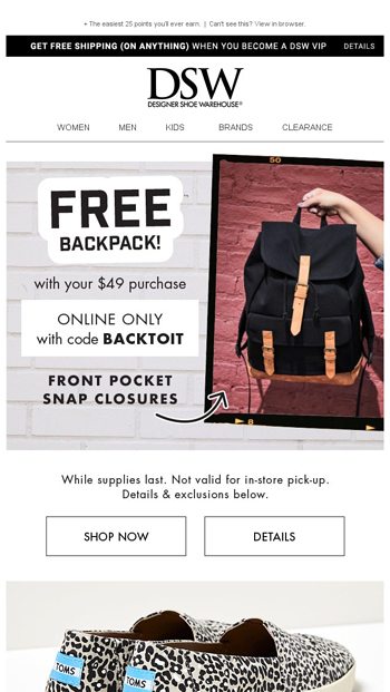 free backpack dsw