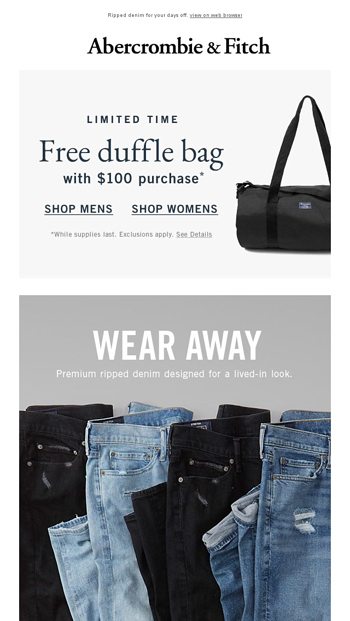 abercrombie free duffle bag