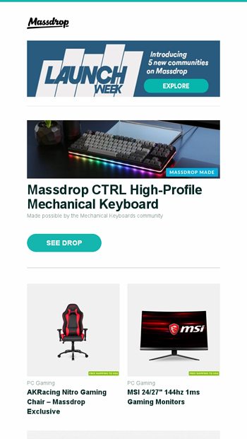 Massdrop CTRL High Profile Mechanical Keyboard AKRacing Nitro