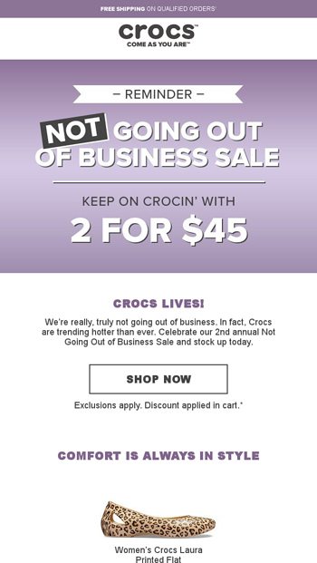 crocs not going out of business sale