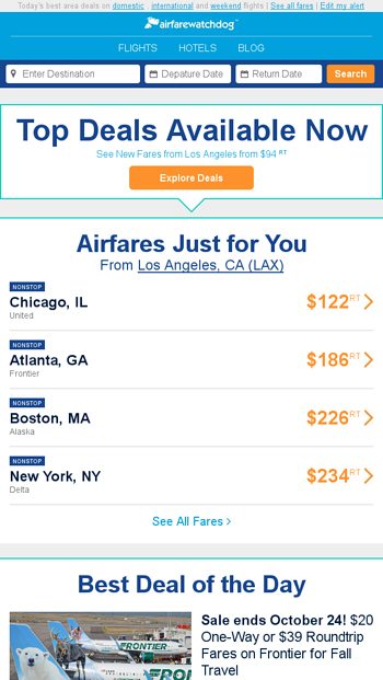  Los Angeles Fares from 94 RT Plus Frontier Sale
