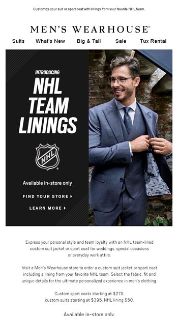 mens wearhouse nhl