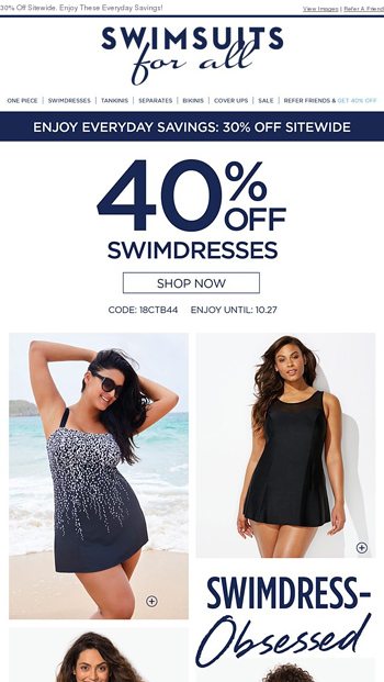 We’re Swimdress-Obsessed. 40% OFF Today! - Swimsuits For All Email Archive