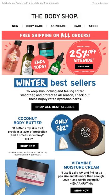 25 Off Ends Today The Body Shop Email Archive