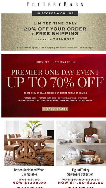 Expires Now Up To 70 Off Premier Day Event Pottery Barn Email