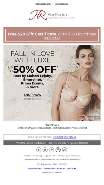 Up To 50 Off Luxe Bras Herroom Email Archive