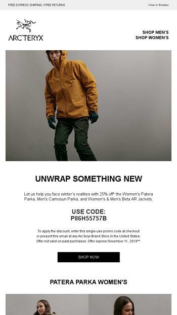 Promo code arcteryx best sale