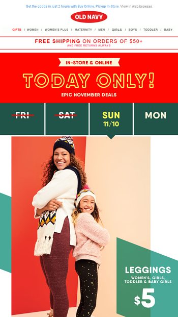 $5 LEGGINGS - Old Navy Email Archive