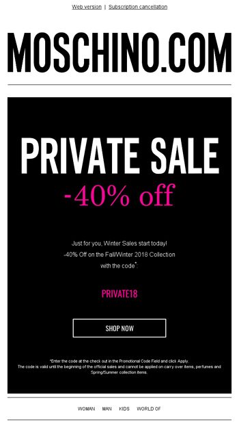 Your Sale Preview - Moschino Email Archive